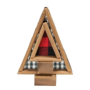 *2/Set Black & Red Buffalo Check Fabric & Wood Trees
