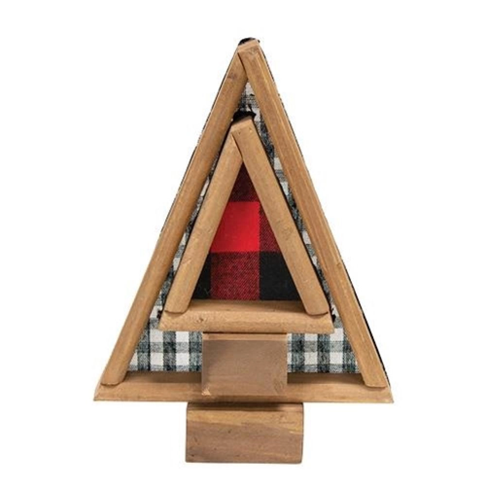 *2/Set Black & Red Buffalo Check Fabric & Wood Trees