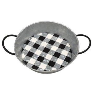 *2/Set Black Buffalo Check Round Trays