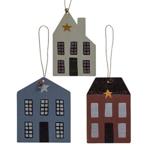 *3/Set Wooden Primitive House Ornaments
