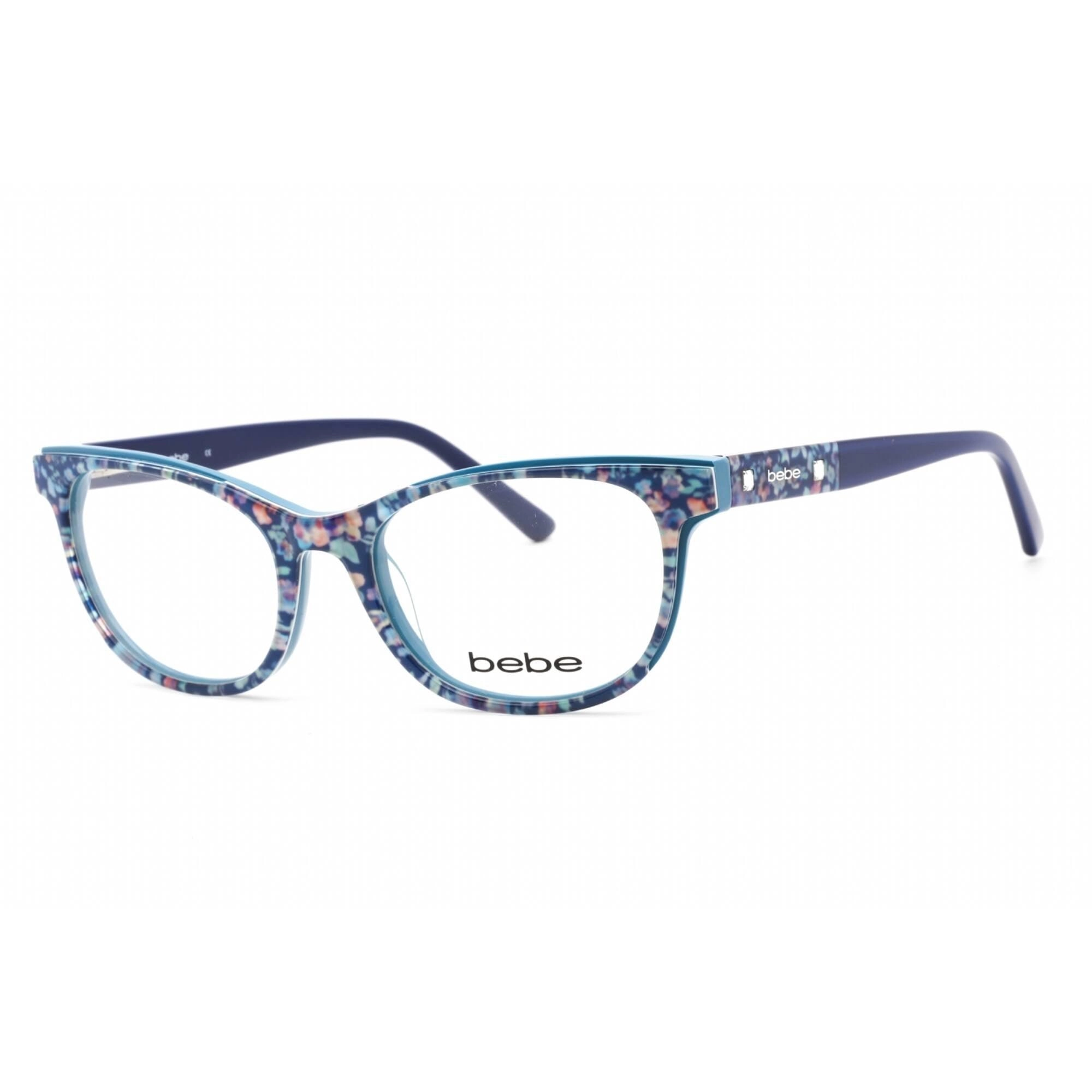 Bebe Women's Eyeglasses - Navy Floral Rectangular Shape Frame Clear Lens | BB5198 400