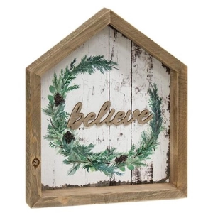 *Believe Christmas Wreath House Shadowbox Sign