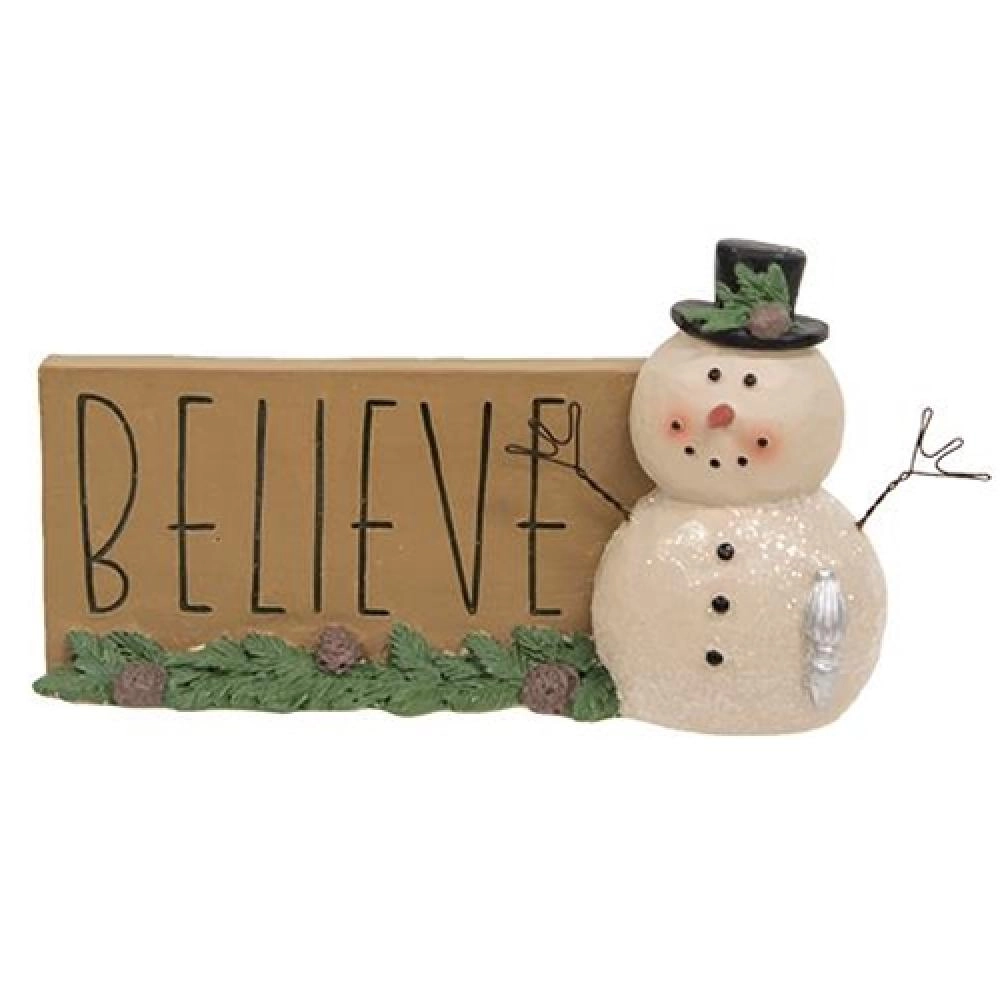 *Believe Winter Greenery Resin Snowman Plaque