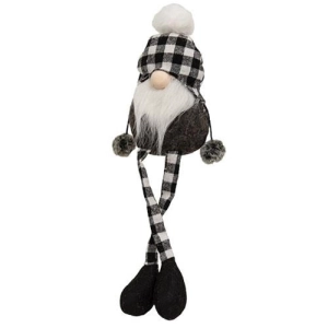 *Black & White Buffalo Check Beanie Dangle Leg Gnome