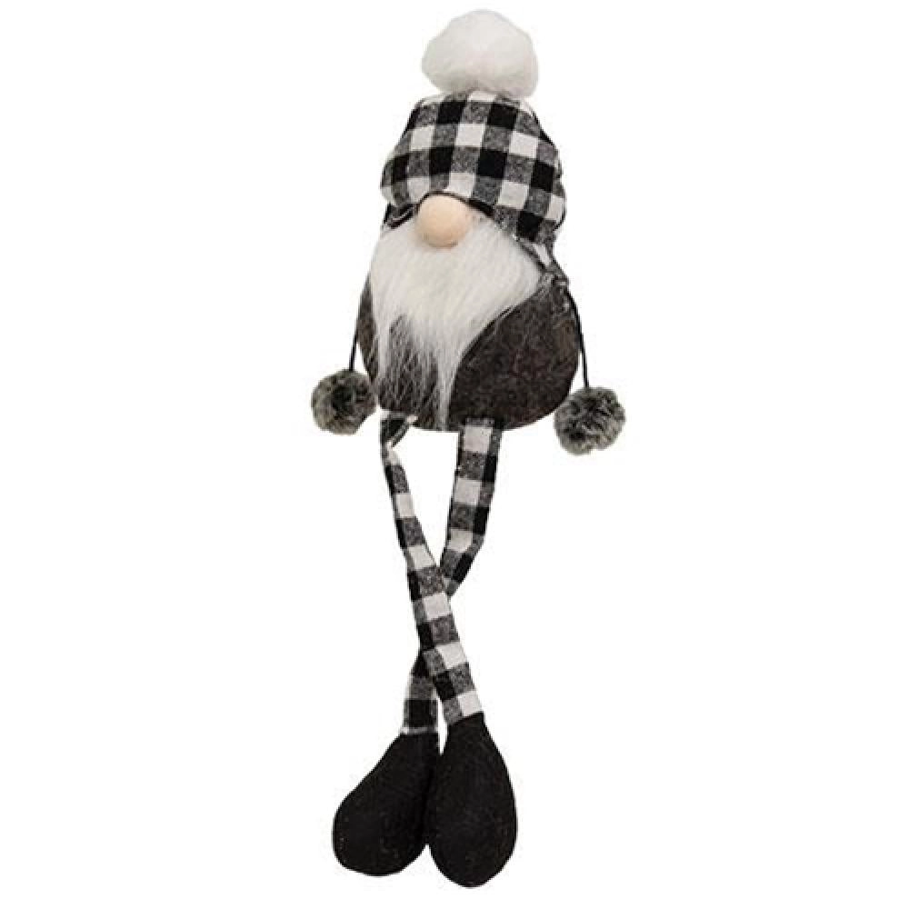 *Black & White Buffalo Check Beanie Dangle Leg Gnome