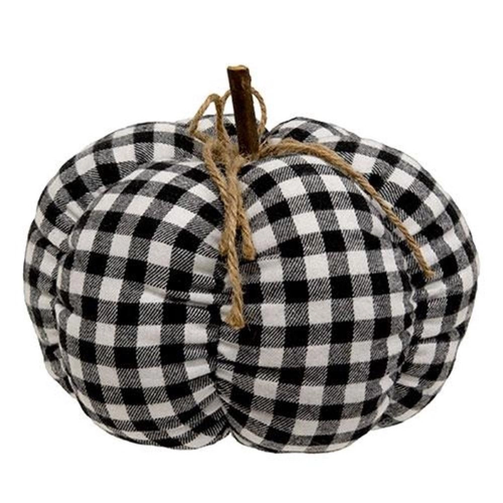 *Black & White Buffalo Check Stuffed Felt Pumpkin 8"