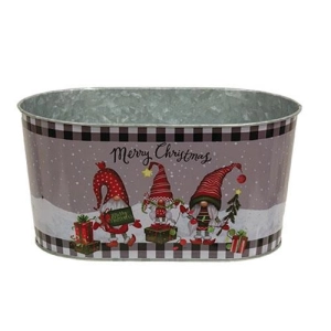 *Black Buffalo Check Trim Gnome Oval Container