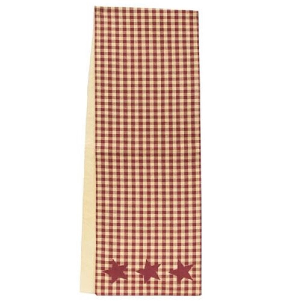 *Burgundy & Tan Check Star Applique Long Runner