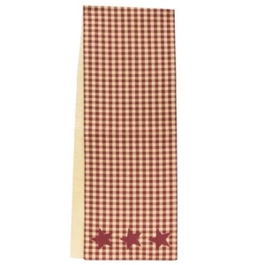 *Burgundy & Tan Check Star Applique Long Runner