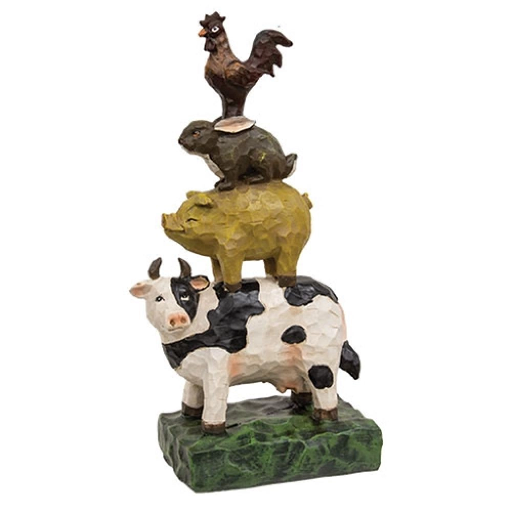 *Carved Look Resin Farm Animal Stack 13"H