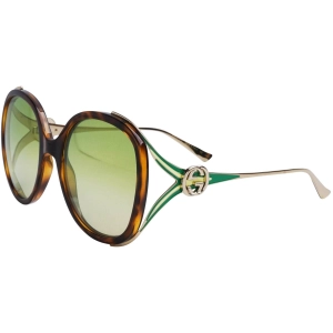 Gucci Women's Sunglasses - Havana Butterfly Full Rim Frame Green Lens | GG0226S 006