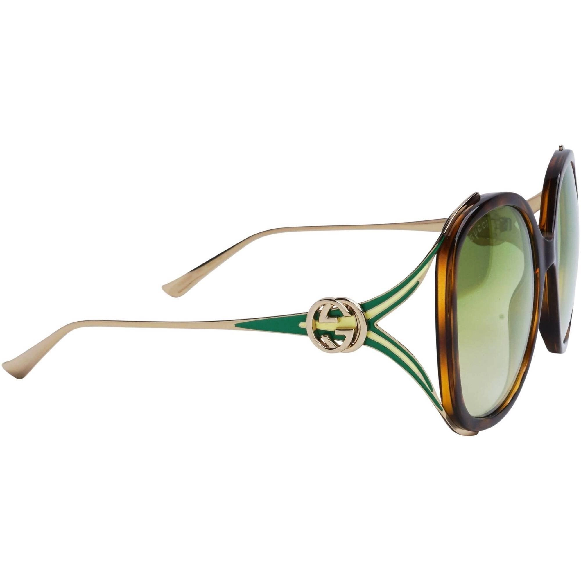 Gucci Women's Sunglasses - Havana Butterfly Full Rim Frame Green Lens | GG0226S 006