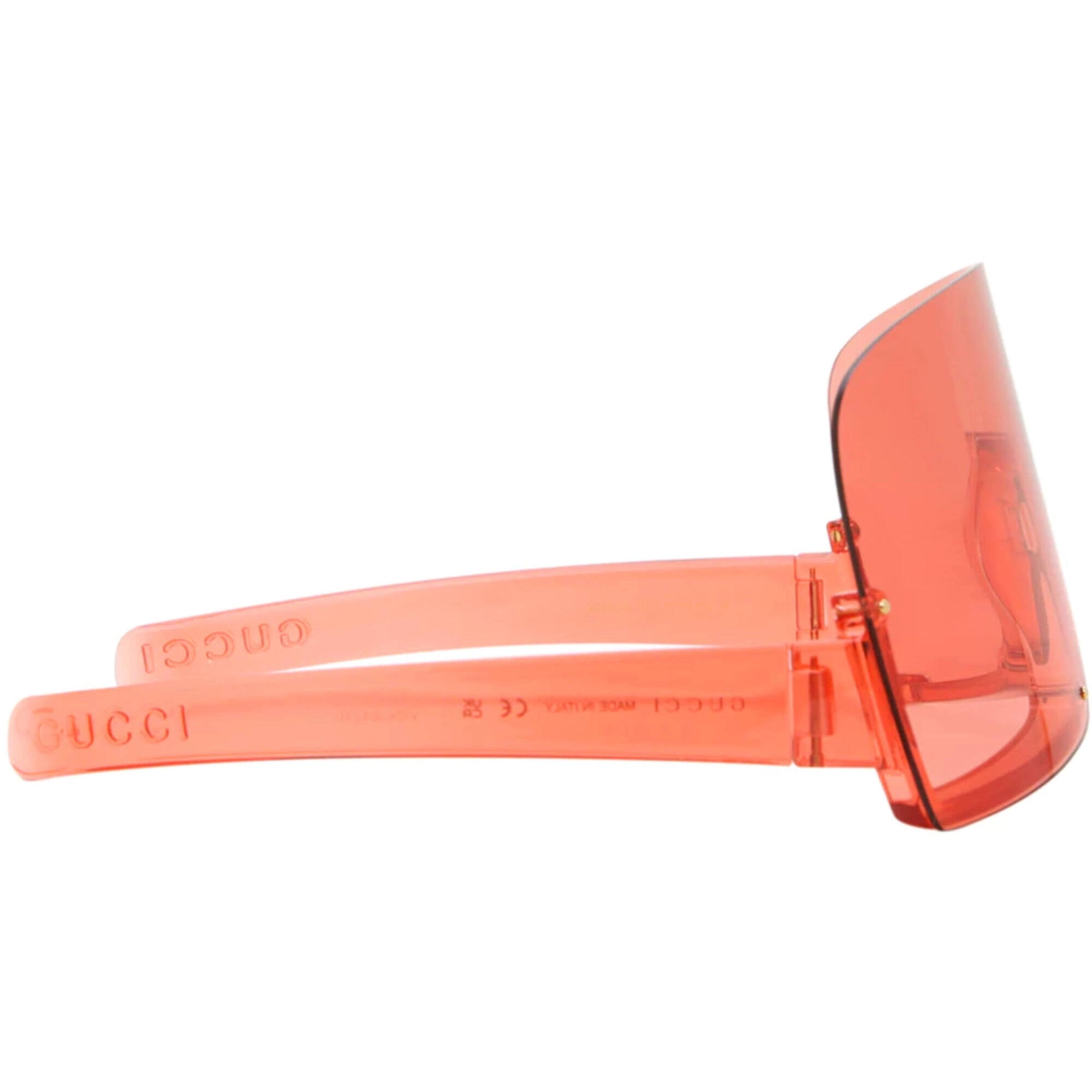 Gucci Women's Sunglasses - Transparent Red Acetate Rimless Shield Frame | GG1631S 001