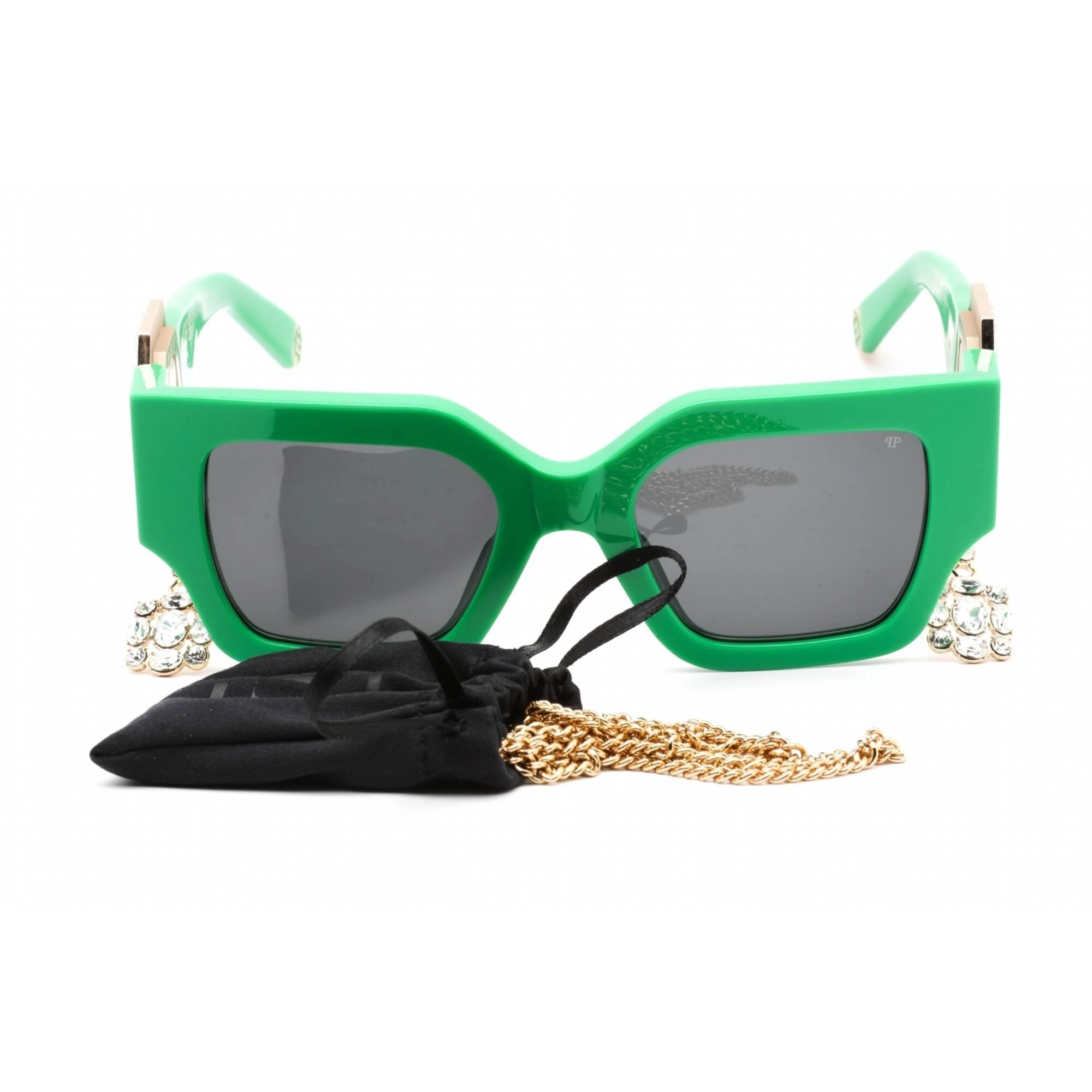 Philipp Plein Women's Sunglasses - Shiny Green Plastic Cat Eye Frame | SPP103S 0D80