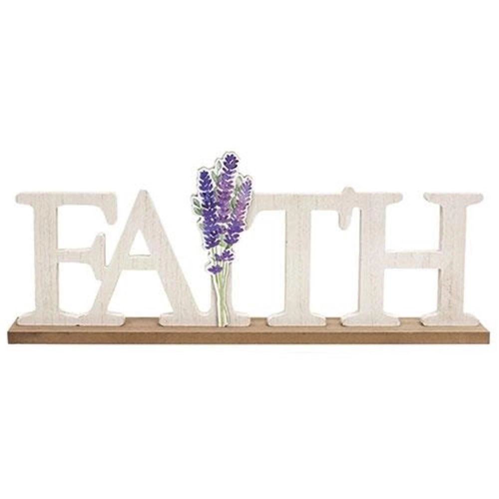 *"Faith" & Lavender Wooden Cutout Sitter