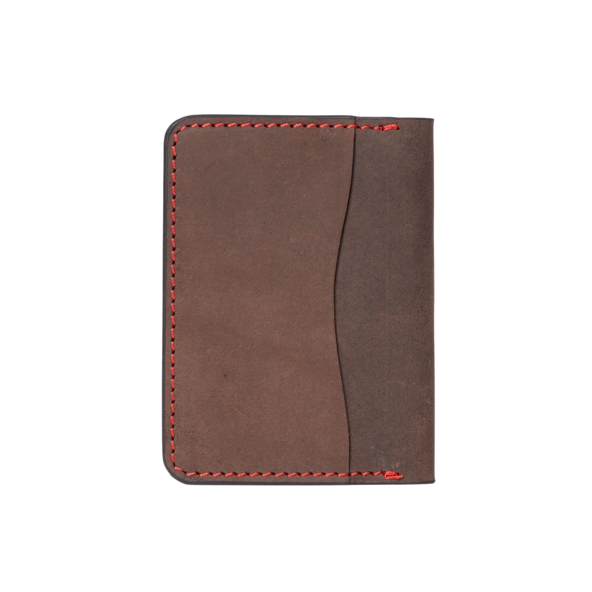 The Diablo Card Holder - Brown Full Grain Leather Card Holder With Red Hand Stitching