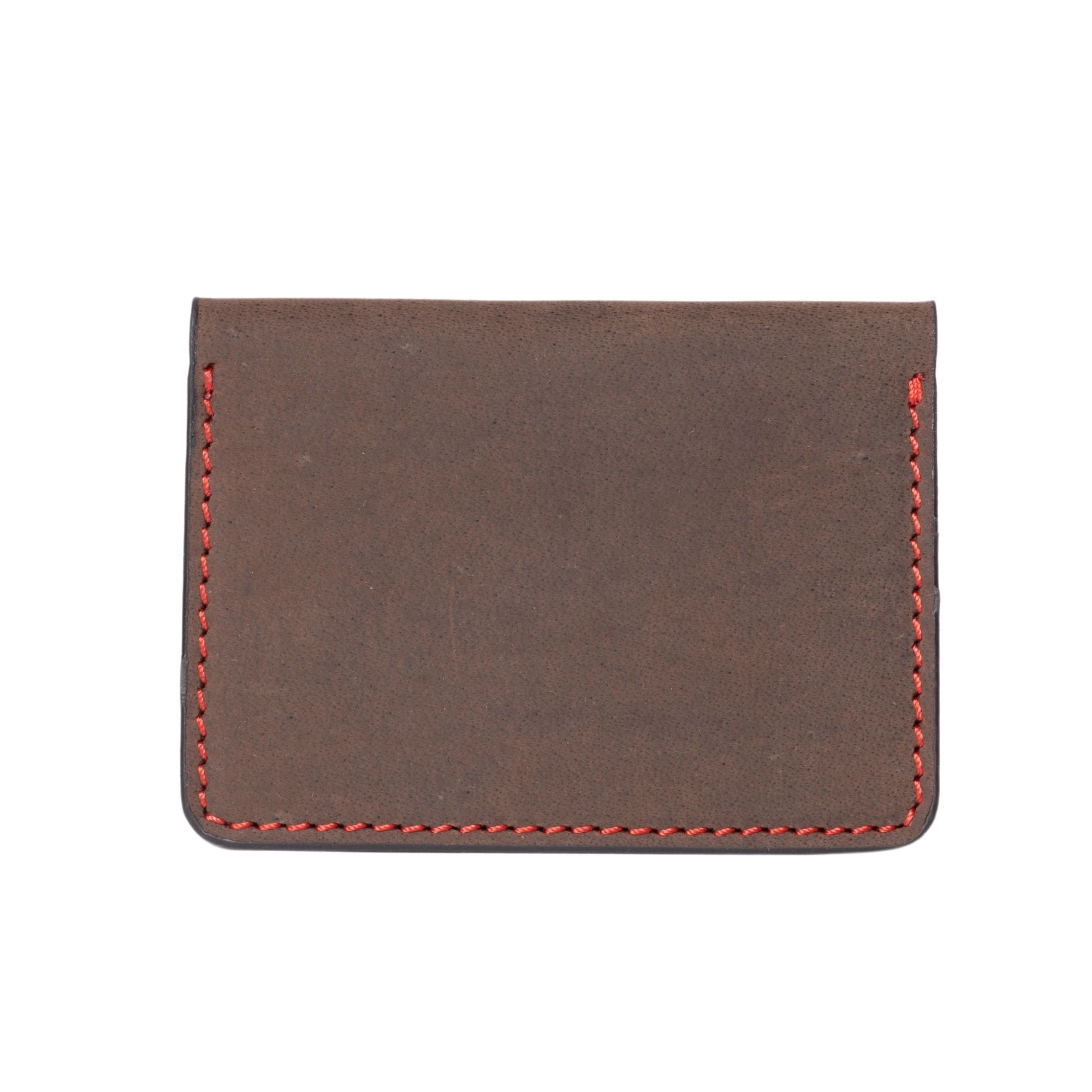 The Diablo Card Holder - Brown Full Grain Leather Card Holder With Red Hand Stitching