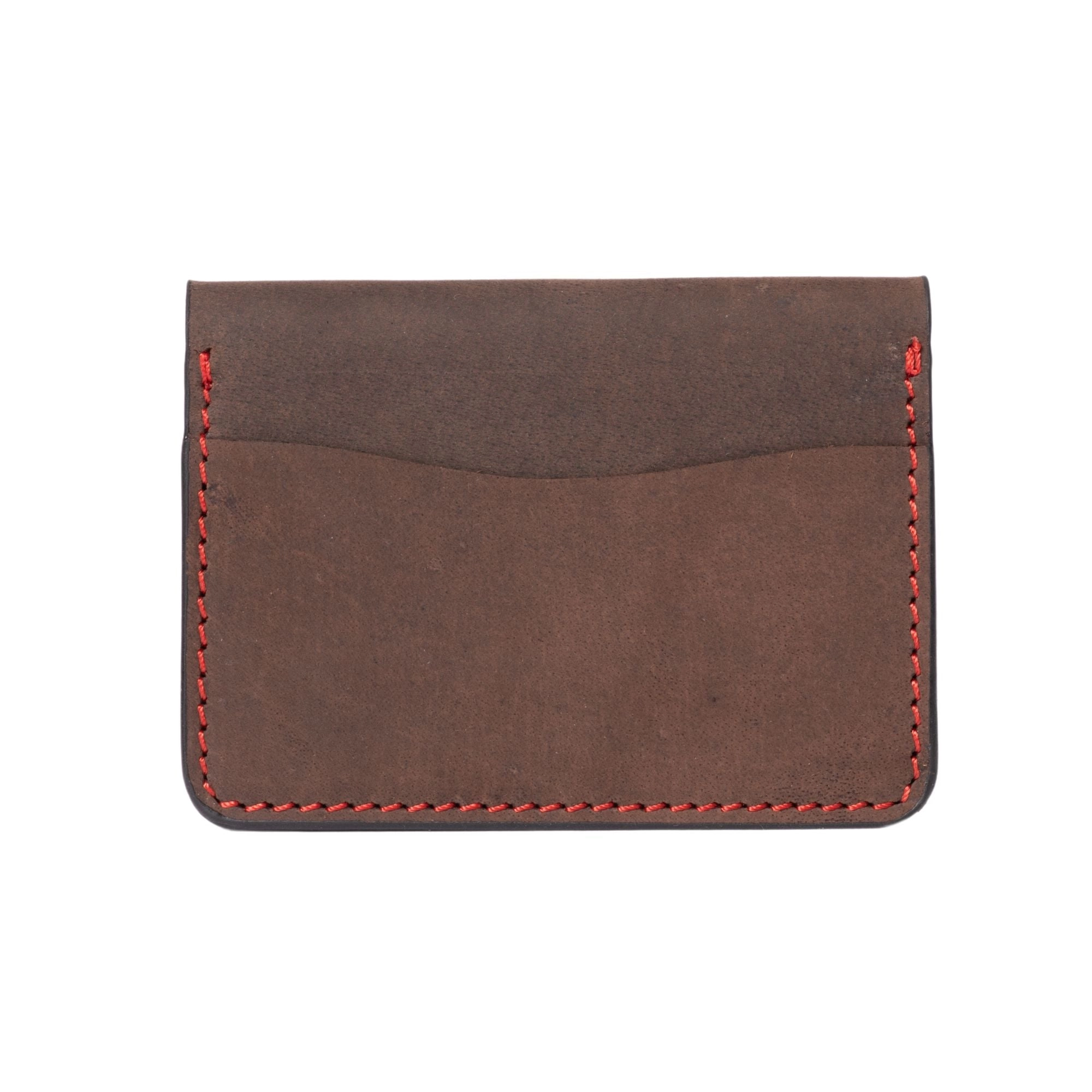 The Diablo Card Holder - Brown Full Grain Leather Card Holder With Red Hand Stitching