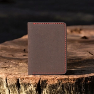 The Diablo Card Holder - Brown Full Grain Leather Card Holder With Red Hand Stitching