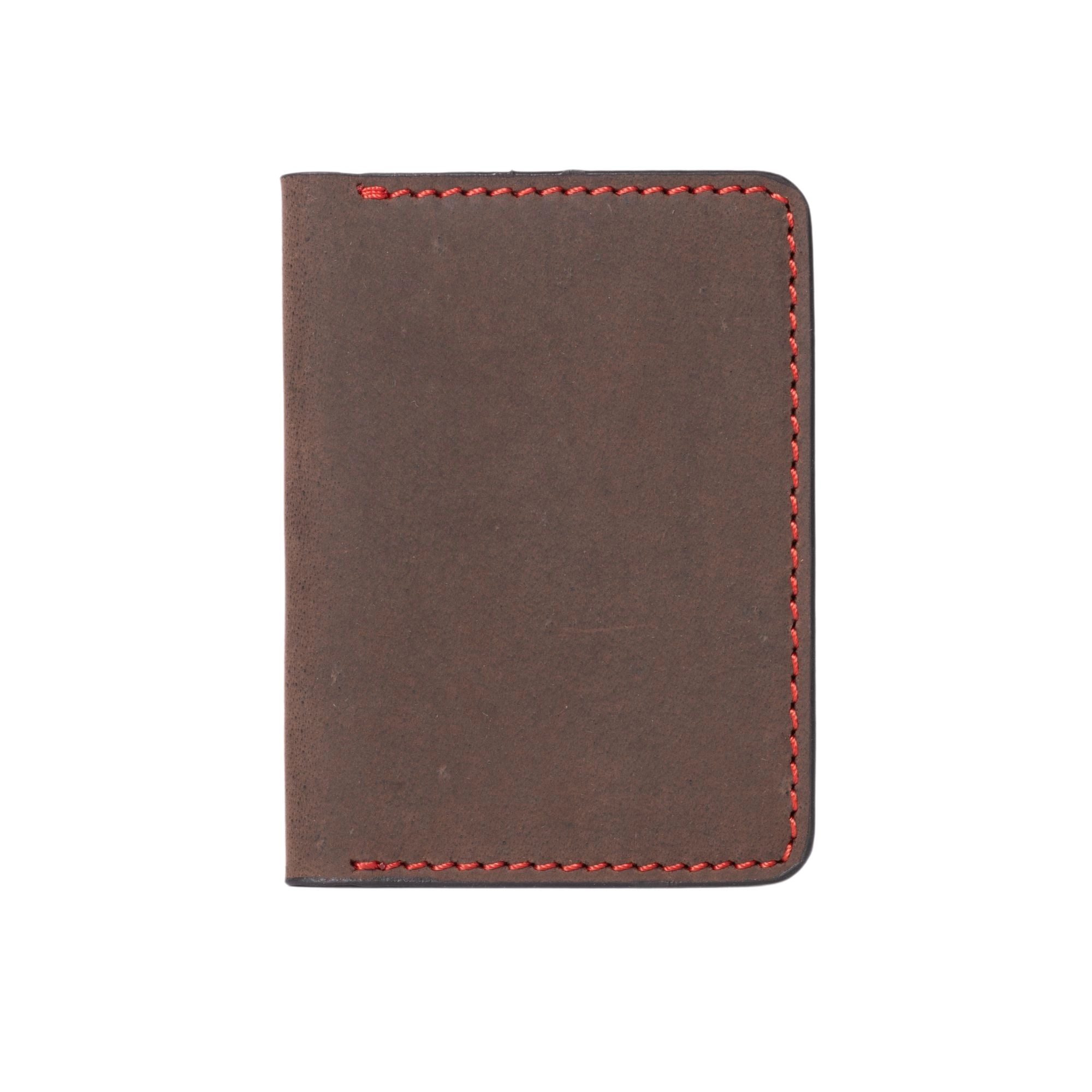 The Diablo Card Holder - Brown Full Grain Leather Card Holder With Red Hand Stitching
