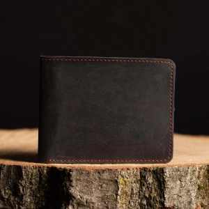 The Diablo Wallet - Black Full-Grain Leather Wallet with Red Stitching