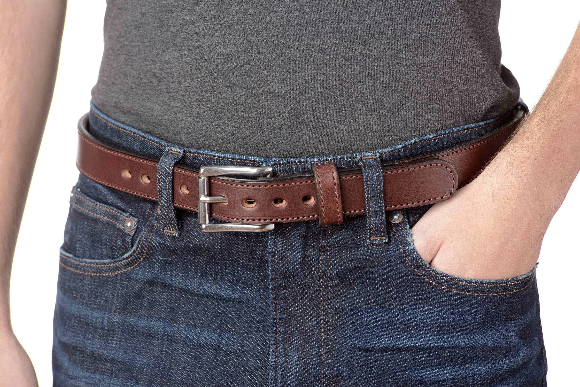 The Eastwood: Men's Brown Stitched Leather Belt Max Thick 1.25"