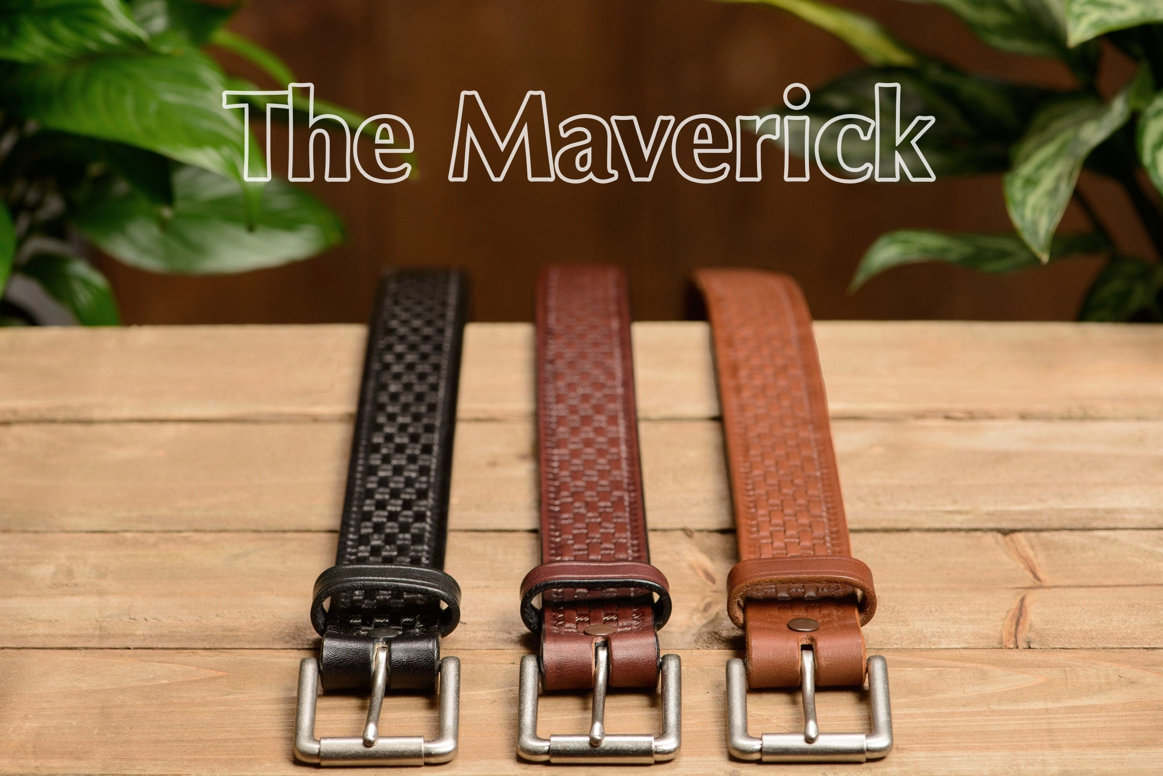 The Maverick: Men's Black Basket Weave Leather Belt 1.50"