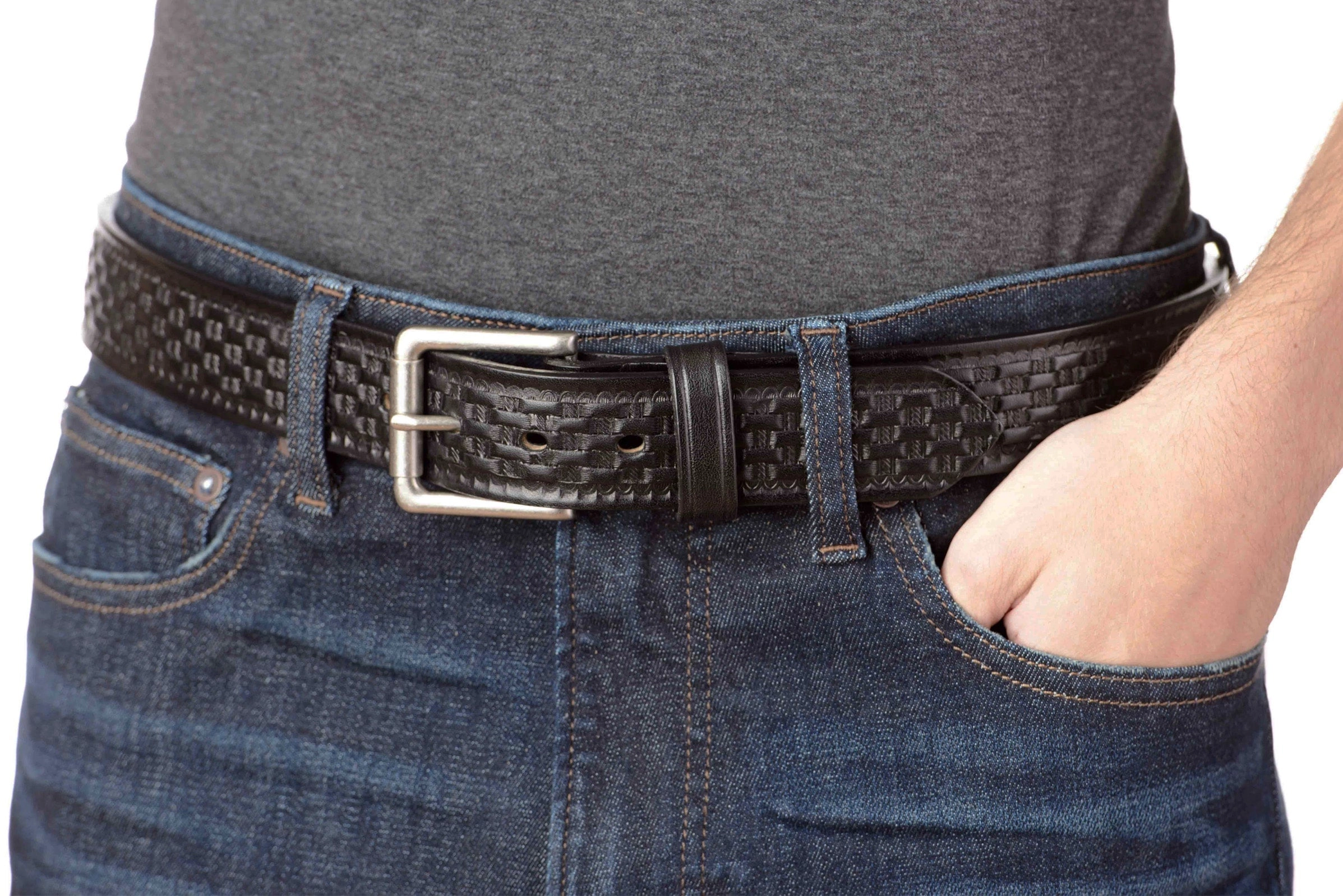 The Maverick: Men's Black Basket Weave Leather Belt 1.50"