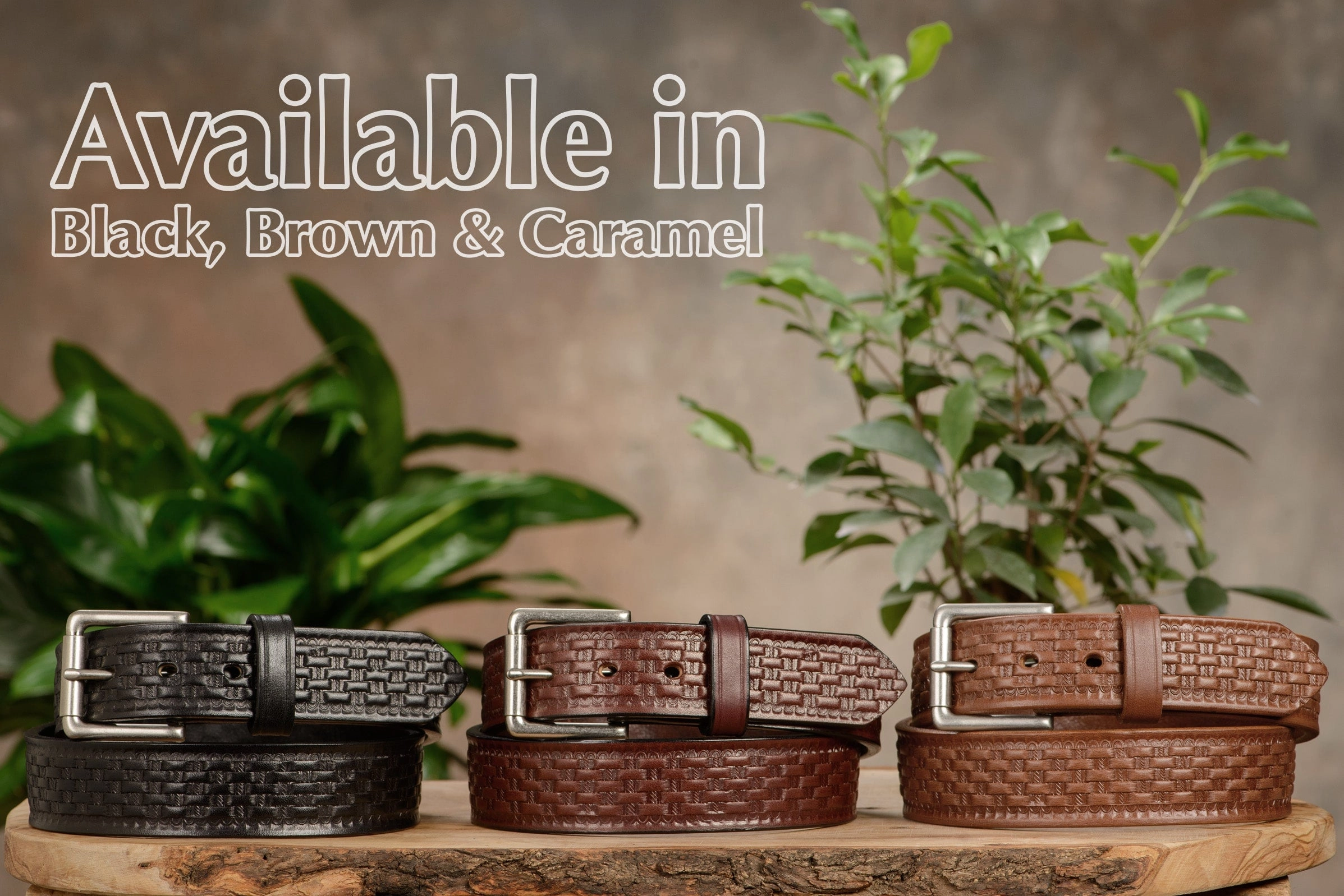 The Maverick: Men's Black Basket Weave Leather Belt 1.50"
