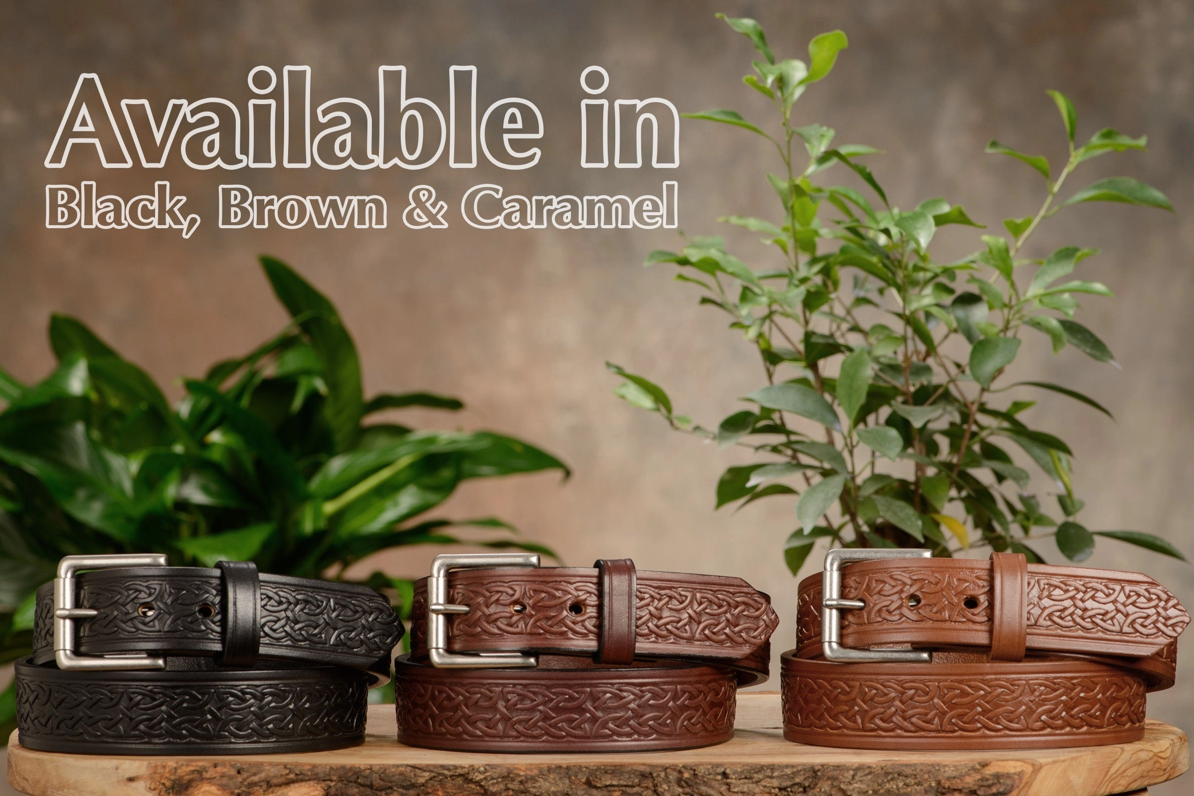 The Maverick: Men's Black Celtic Leather Belt 1.50"
