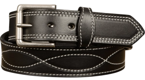 The Maverick: Men's Black Figure 8 Stitched Leather Belt With White Thread 1.50"