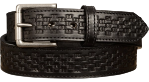 The Maverick: Men's Black Stitched Basket Weave Leather Belt 1.50"