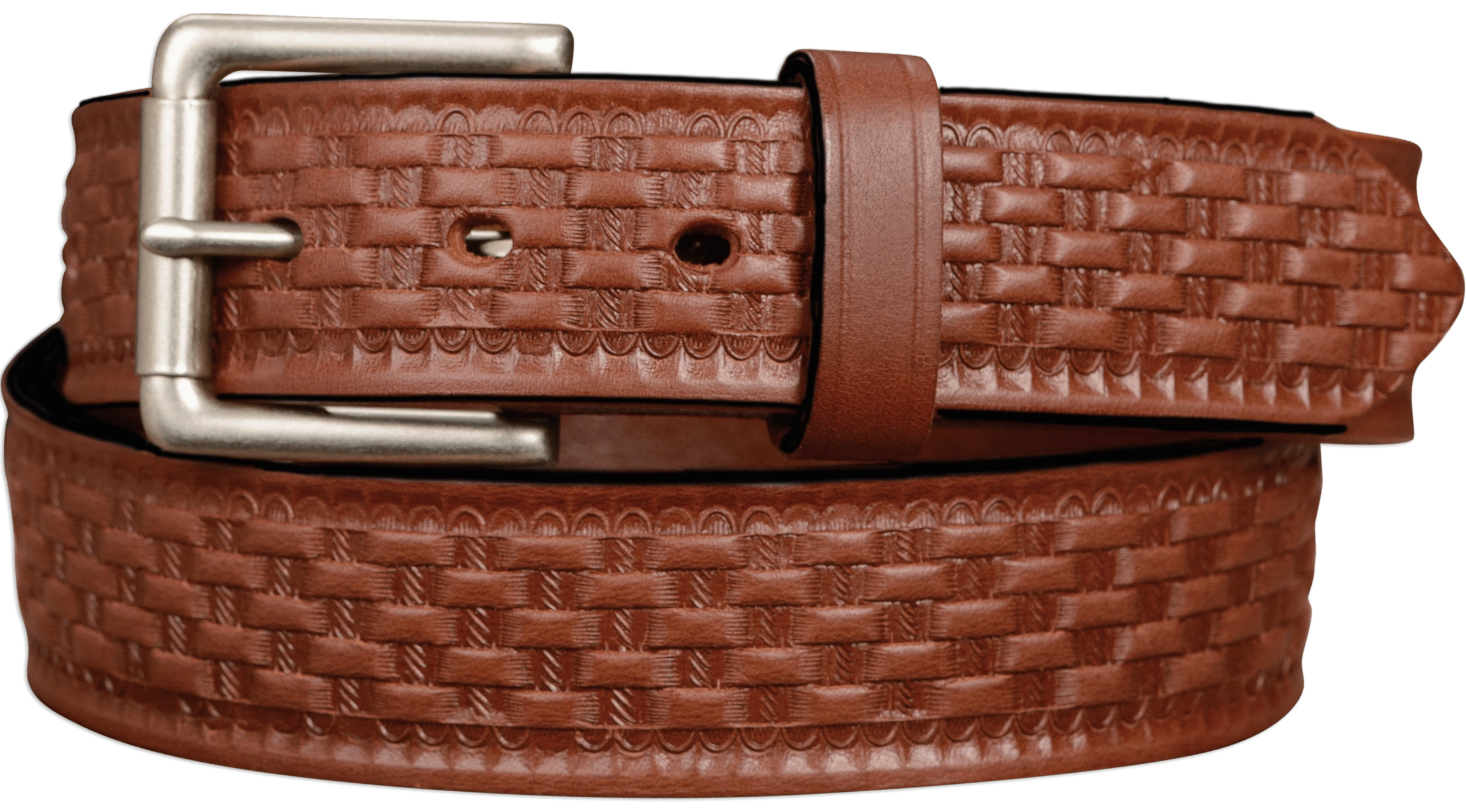 The Maverick: Men's Medium Brown Basket Weave Leather Belt 1.50"