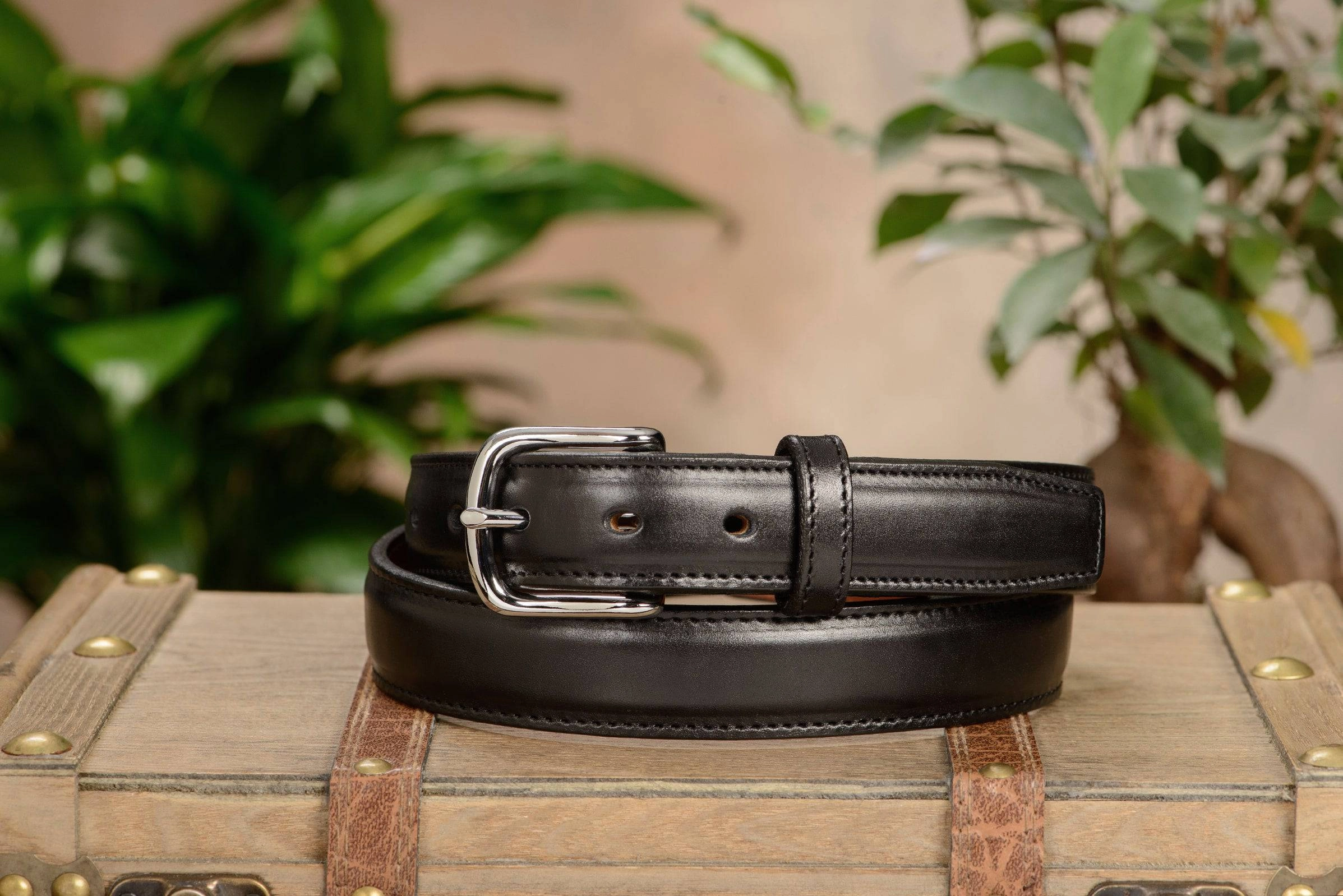 The Stallion: Men's Black Stitched Italian Leather Belt 1.25"