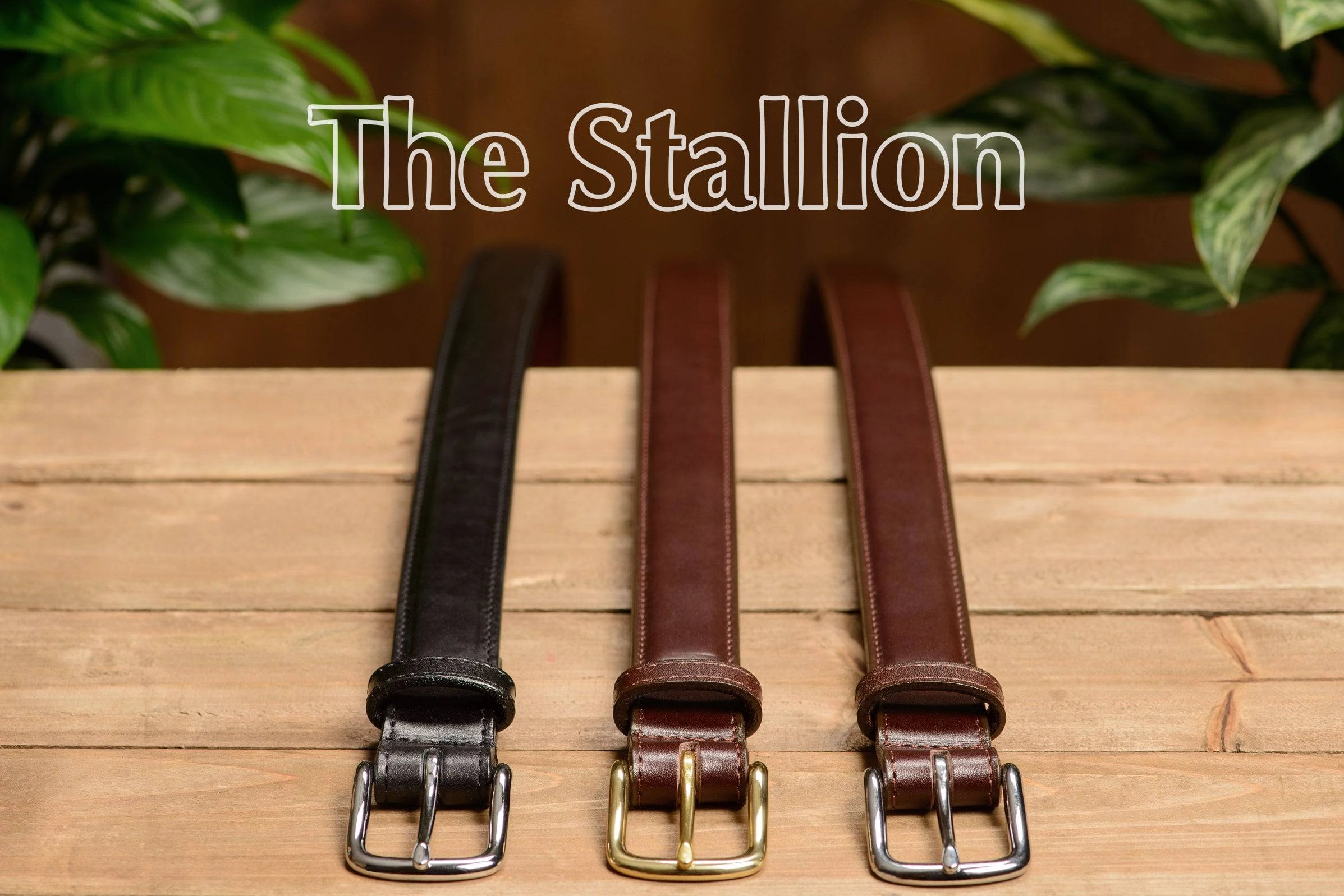 The Stallion: Men's Black Stitched Italian Leather Belt 1.25"