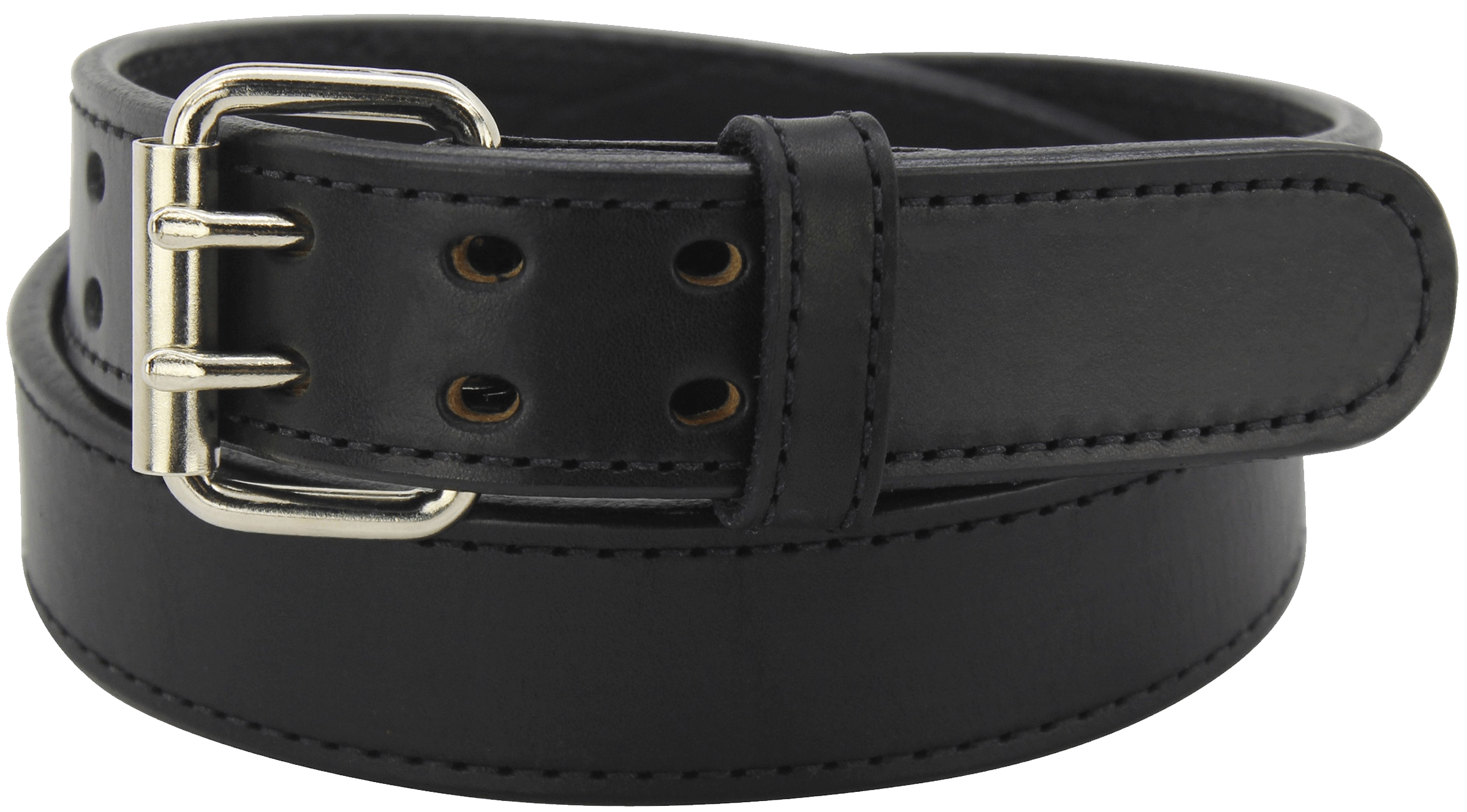 The Viper: Men's Black Stitched Max Thick Leather Belt With Double Prong Buckle 1.75" Extra Wide