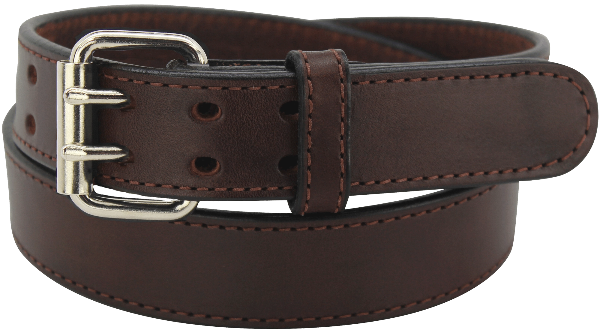 The Viper: Men's Brown Stitched Max Thick Leather Belt With Double Prong Buckle 1.75" Extra Wide