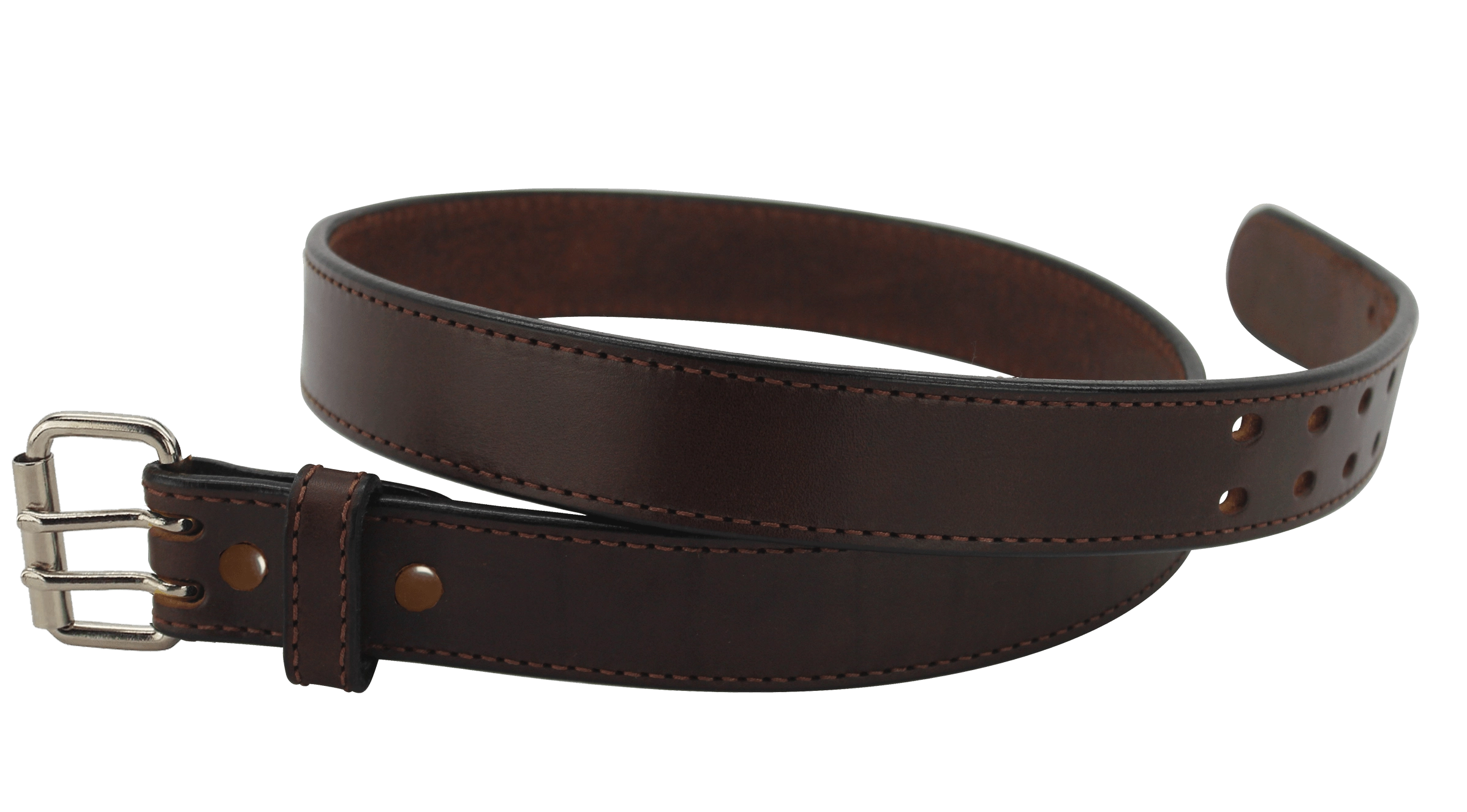 The Viper: Men's Brown Stitched Max Thick Leather Belt With Double Prong Buckle 1.75" Extra Wide