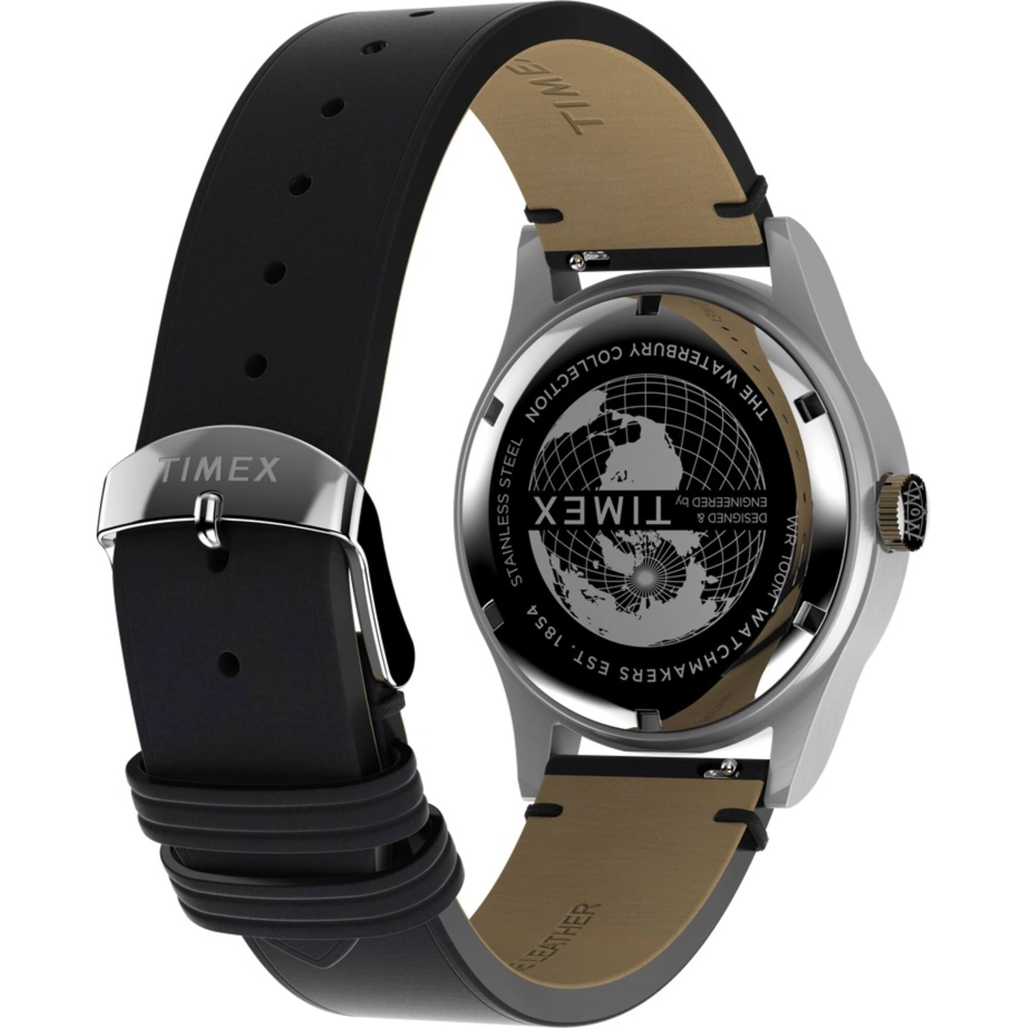 Timex Men's Watch - Waterbury Traditional Day Black Dial Leather Strap | TW2W14700VQ