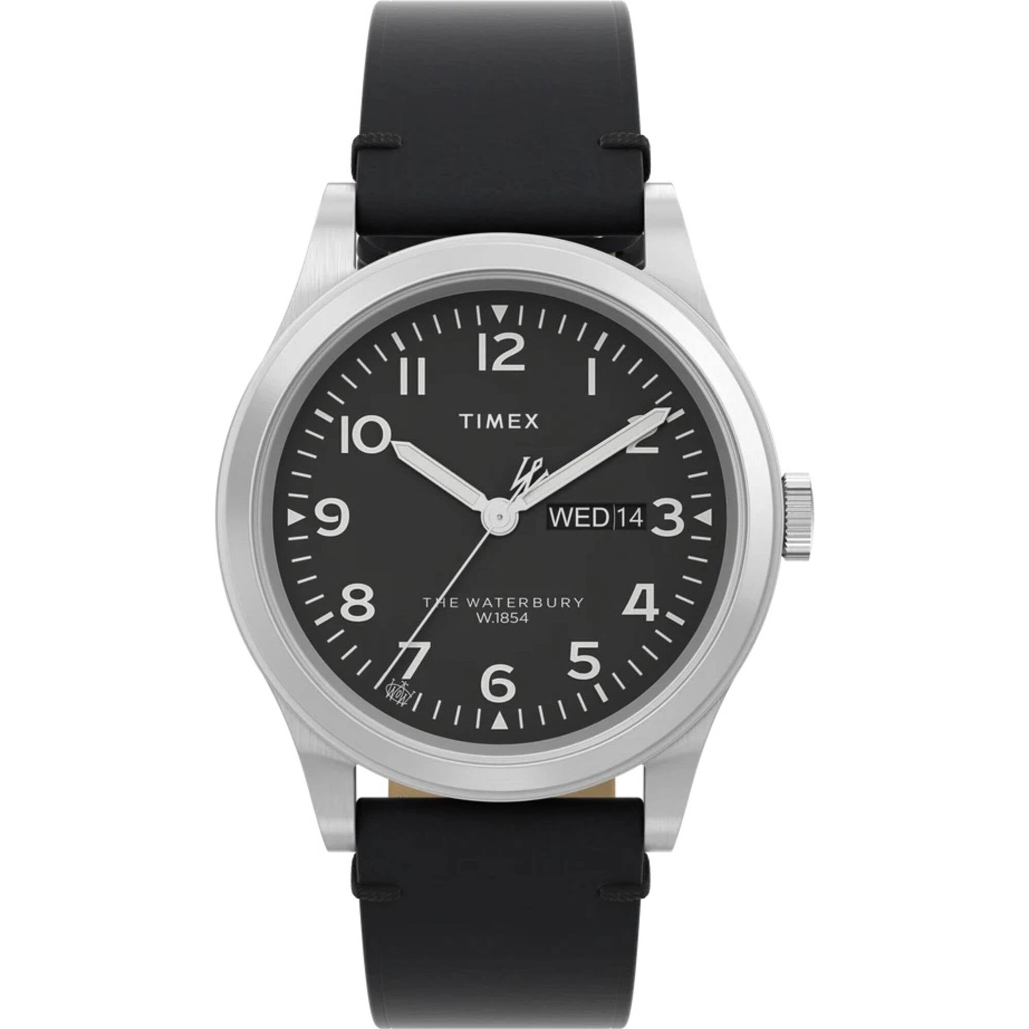 Timex Men's Watch - Waterbury Traditional Day Black Dial Leather Strap | TW2W14700VQ