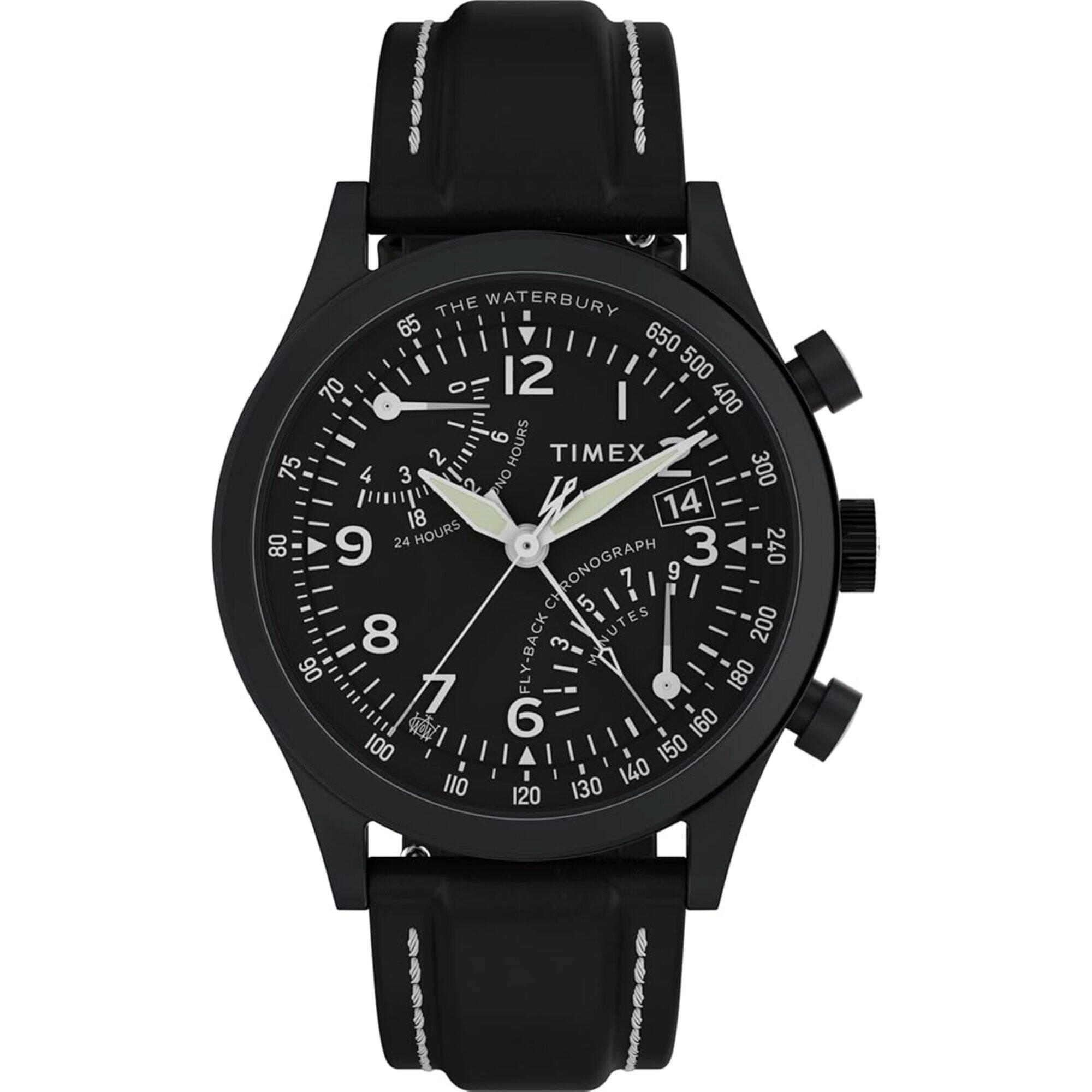 Timex Men's Watch - Waterbury Traditional Fly Back Chrono Black Strap | TW2W48000VQ