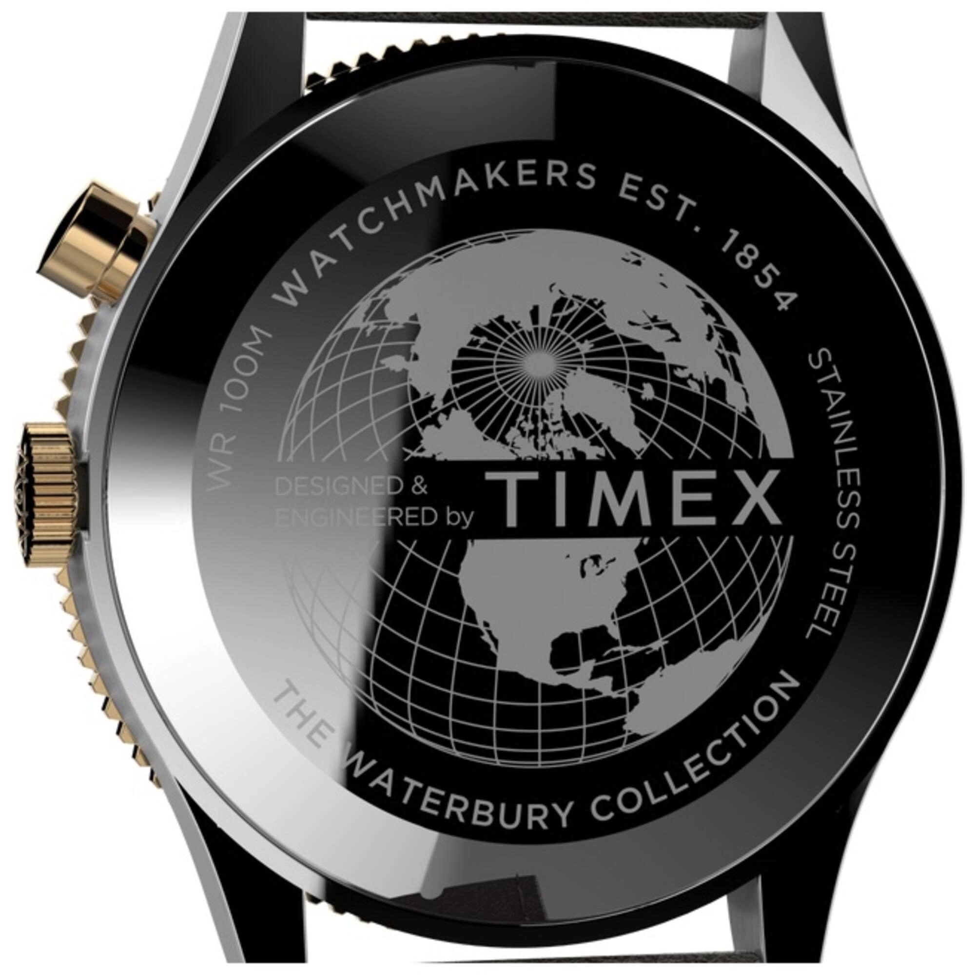 Timex Men's Watch - Waterbury Traditional GMT White Dial Leather Strap | TW2U99100